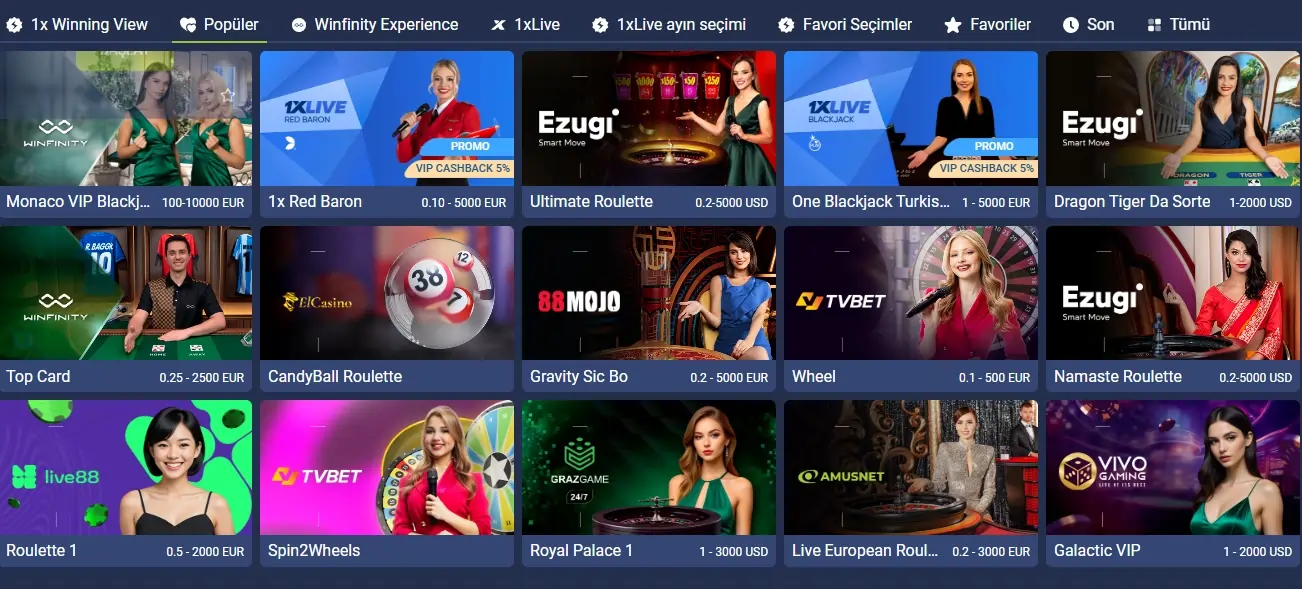 1xBet canlı casino